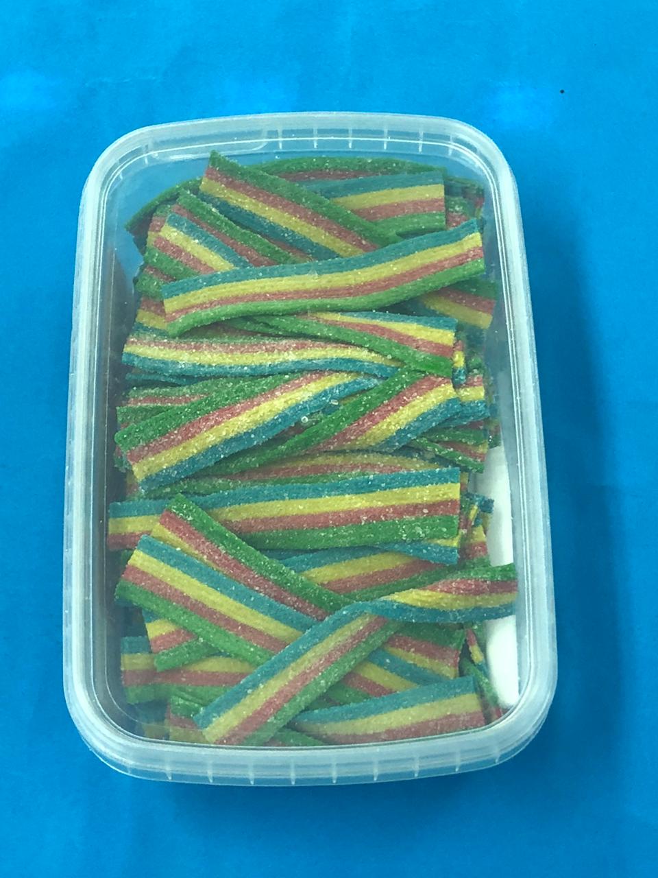 Gomitas tiras multicolor bandeja 500g